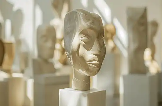 egresados de un diplomado en arte viendo una escultura