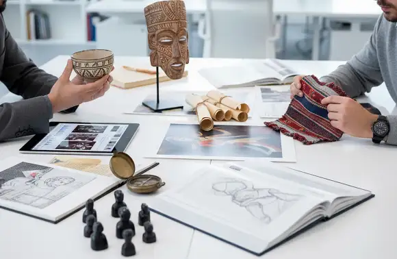 Egresados del Master Global en Arte y Patrimonio Cultural interactúan con obras históricas y patrimonio cultural.