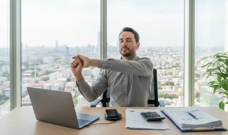 Mujer trabajando en laptop desde una silla, con plantas al fondo, representando un ambiente de buena salud ocupacional en el trabajo remoto.